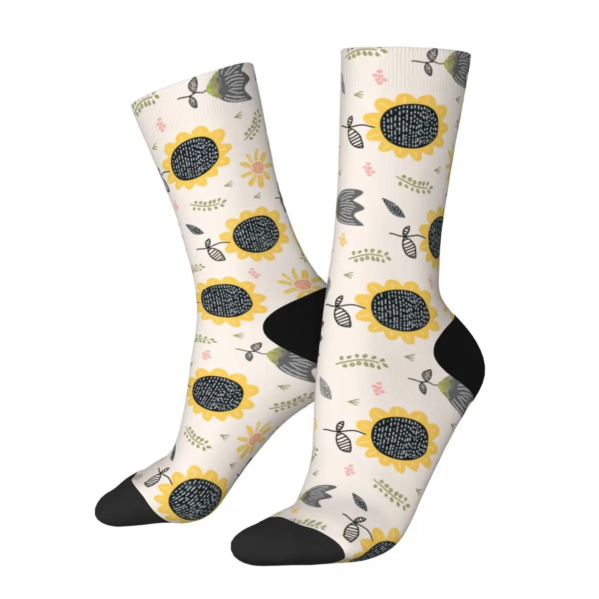 Sun Flower Pattern Drawn Floral Adult Socks Men's Compression Socks Unisex Band Harajuku Seamless Printed Funny Crew Sock corderona floral b6 bullet dotted journal 160gsm thick paper elastic band hardcover notebook
