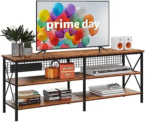 

TV Stand for 65 70 inch TV, Entertainment Center with Cable Management, TV Console with Storage Shelves, Steel Frame, Wood Board