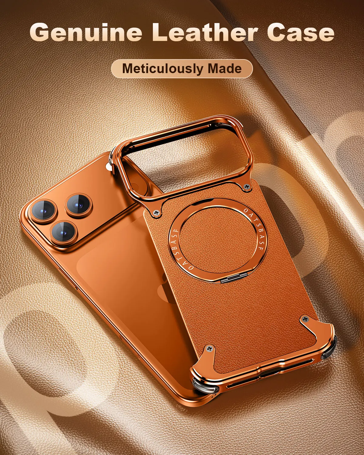 Eary Leather Phone Case for iPhone 17 Pro Max/Air 360°Rotating Magnetic Stand Frameless Thicken Shockproof Drop Protection Cover