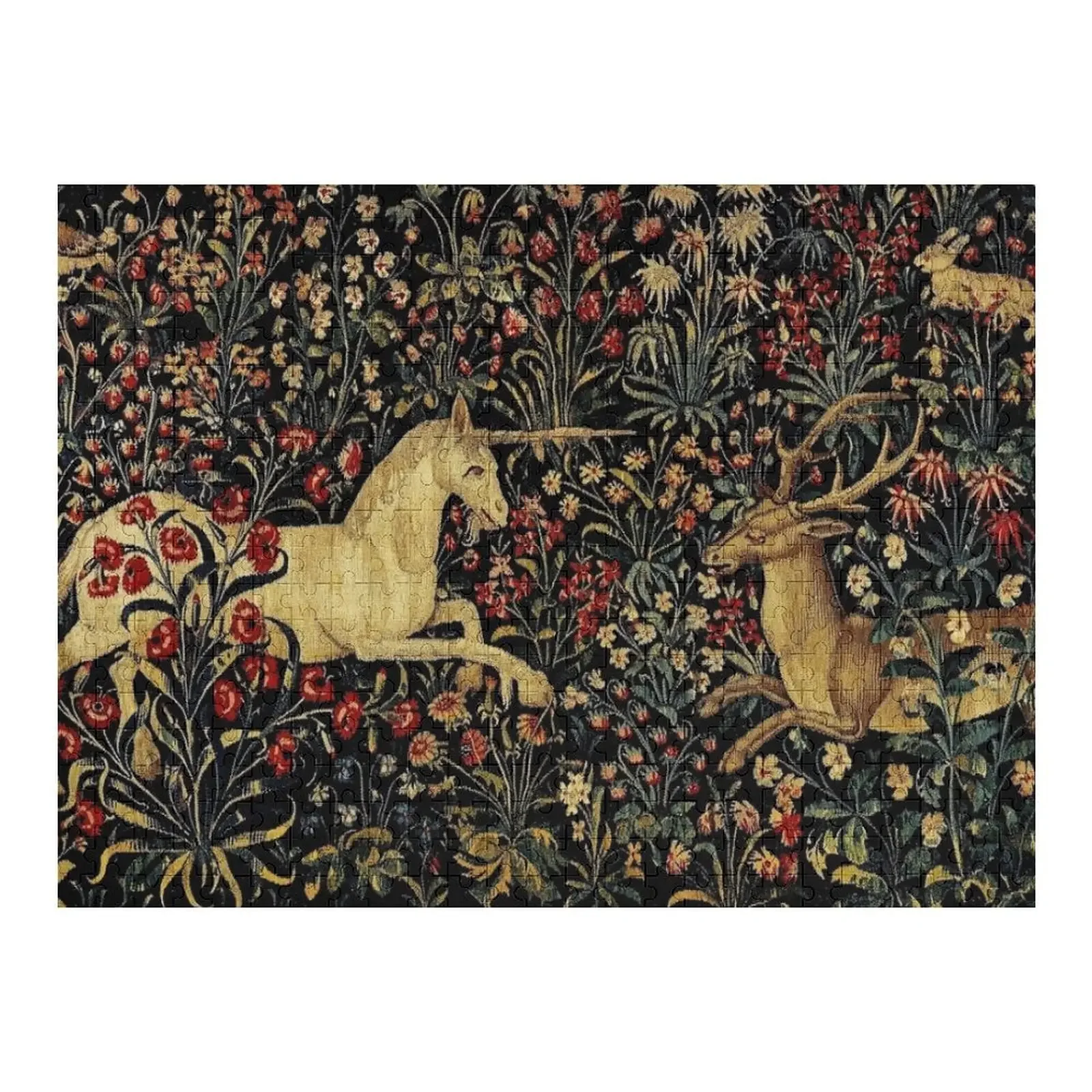 Medieval Unicorn Midnight Floral Tapestry Jigsaw Puzzle Custom Wooden Adults With Personalized Photo Customized Kids Gift Puzzle