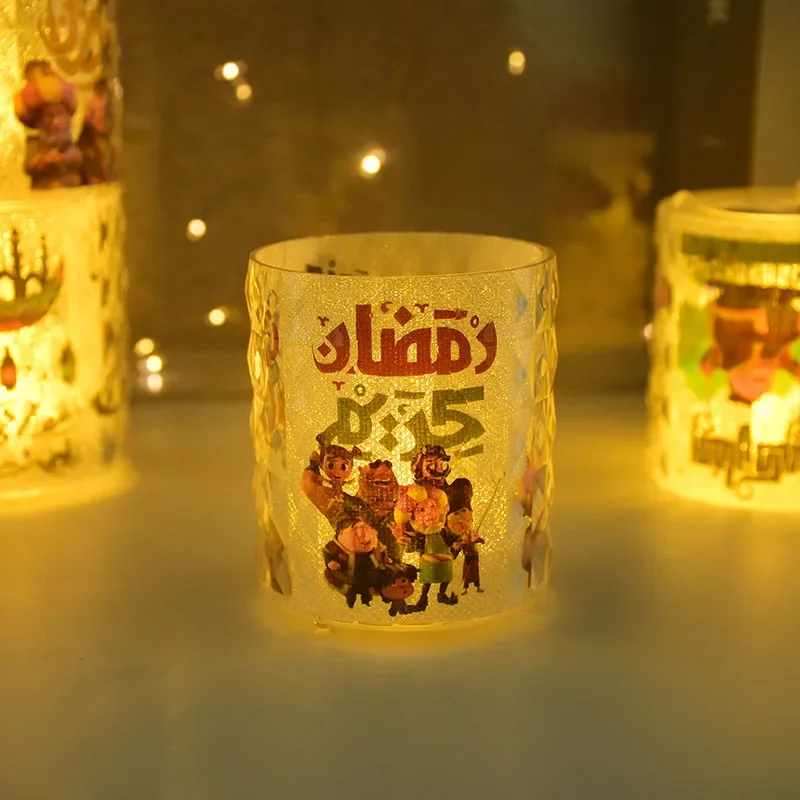 Eid Mubarak LED Candle Cup with Lights Ramadan Home Decoration Table Night Lamp Eid Al Adha Gifts Islamic Muslim Party Supplies