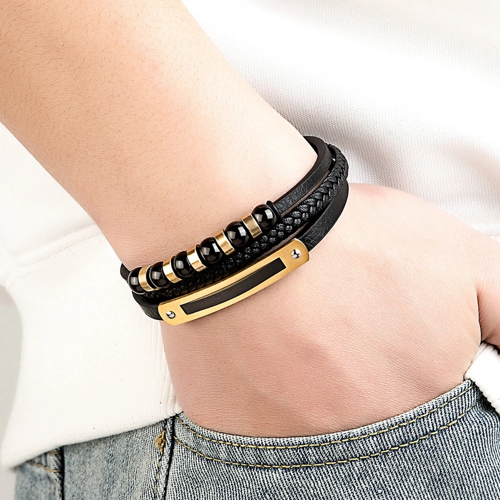 XQNI Charm Bracelet For Men leather bracelet leather magnetic bracelet leather bangle stainless steel bangle Stainless Steel Magnetic Clasp Braid Rope Leather Bracelets & Bangles Male Accessories Jewelry