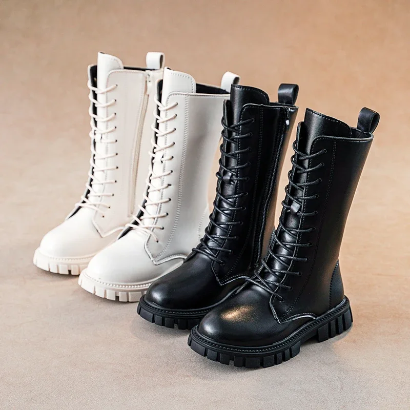 Elegant Zipper Baby Girl Fashion Boots Autumn/ Winter Warm Thick Sole Round Casual Lace Up Comfortable Children's Midsole Boots Sc3abe1995a43440eb5f898039f5a07ba9