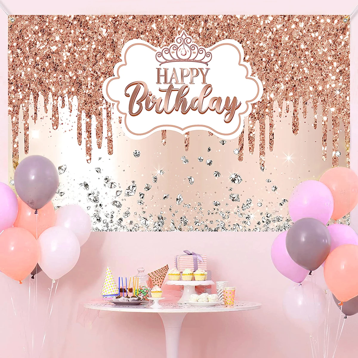 Birthday Backdrop Party Backdrop Curtain Party Decoration Party Supplies Gold Glitter Happy Birthday Party Backdrop For Photo Black Happy Birthday Adult Theme Party Decoration Supplies DIY Backdrops