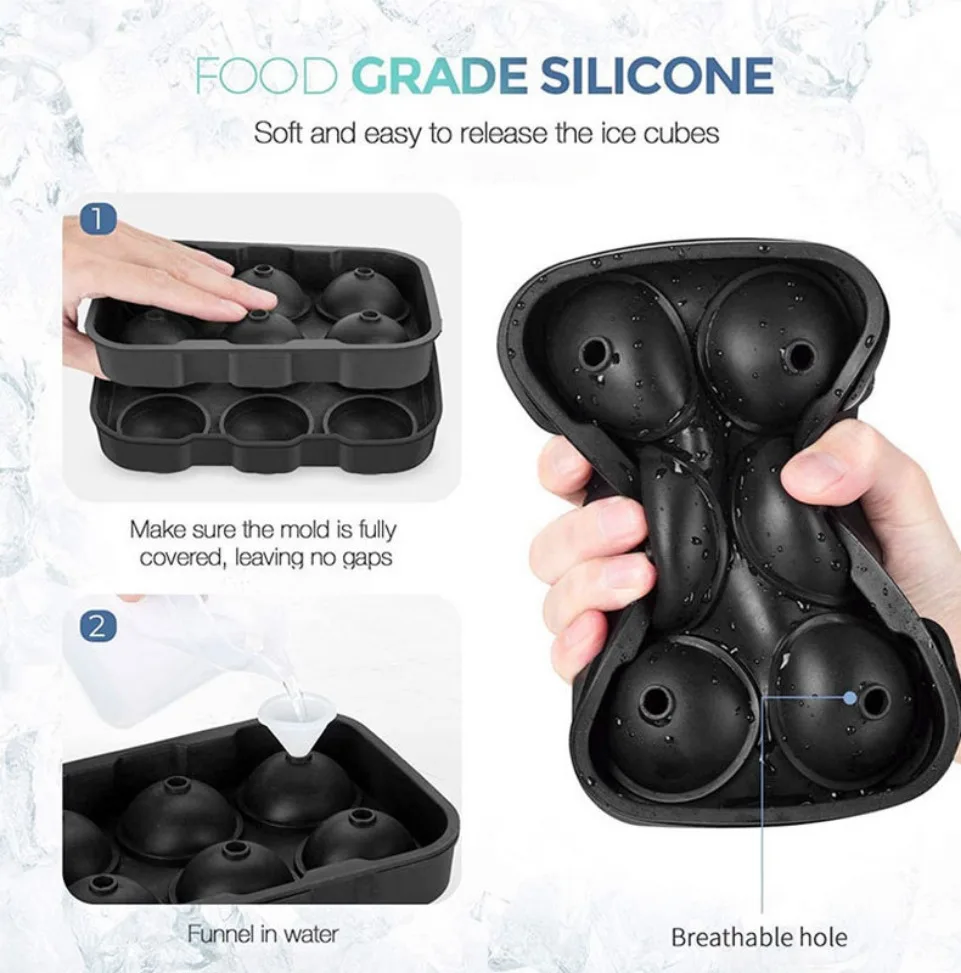 2 Pack Silicone Ice Ball Maker Mold with Leak-Proof Lid Whiskey Sphere Ice Cube Trays for Bourbon Cocktails Easy Release