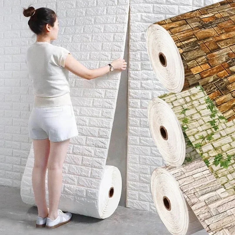 3D Brick Pattern Wall Stickers Wallpaper 70cm*1/2/5/10m DIY Waterproof for Living Room Bedroom Kitchen Background Wall Decoration