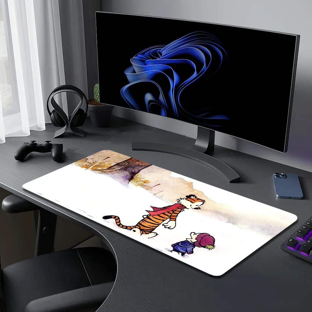 Calvin and H-Hobbes Cute For PC Large MousePads Desk Gaming Mouse Pad Stitched Edges Non-Slip Rubber Base Extended mousemats 5