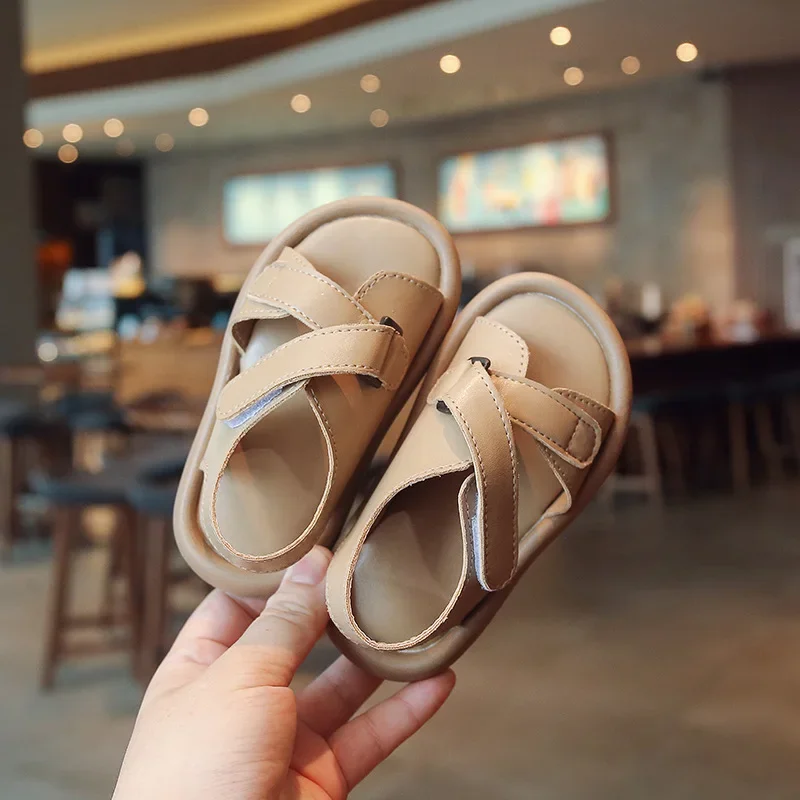 2024 Summer Kids Beach Shoes Children Soft Leather Sandals Simple Style Unisex Boys Girls Casual Sport Sandals Size 22-37 6