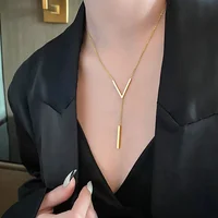Collier clavicule Long et Sexy en forme de V pour femmes, couleur or, chaîne à Long cou, pendentif barre verticale, bijoux cadeaux de fête 5