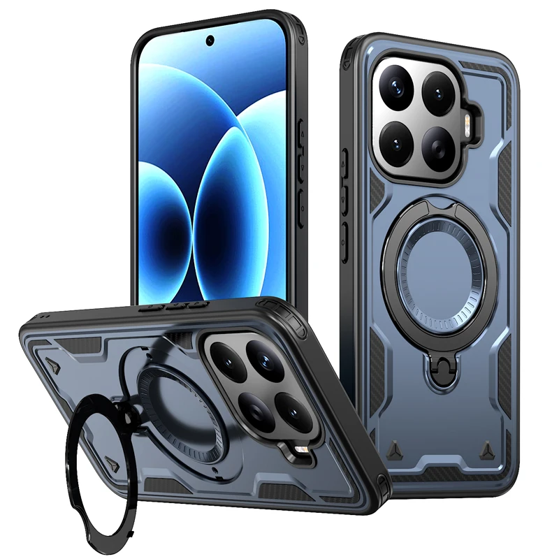 Magnetic Shockproof Hard PC + Soft TPU Phone Case with Rotating Ring Bracket