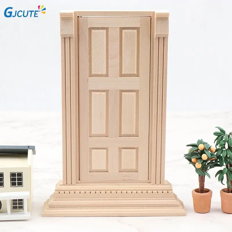 

1pc 1:6 1:12 Dollhouse Miniature Wood Door Flat Top 6 Grid Door Unpainted DIY Model Furniture Decor Toy Doll House Accessories