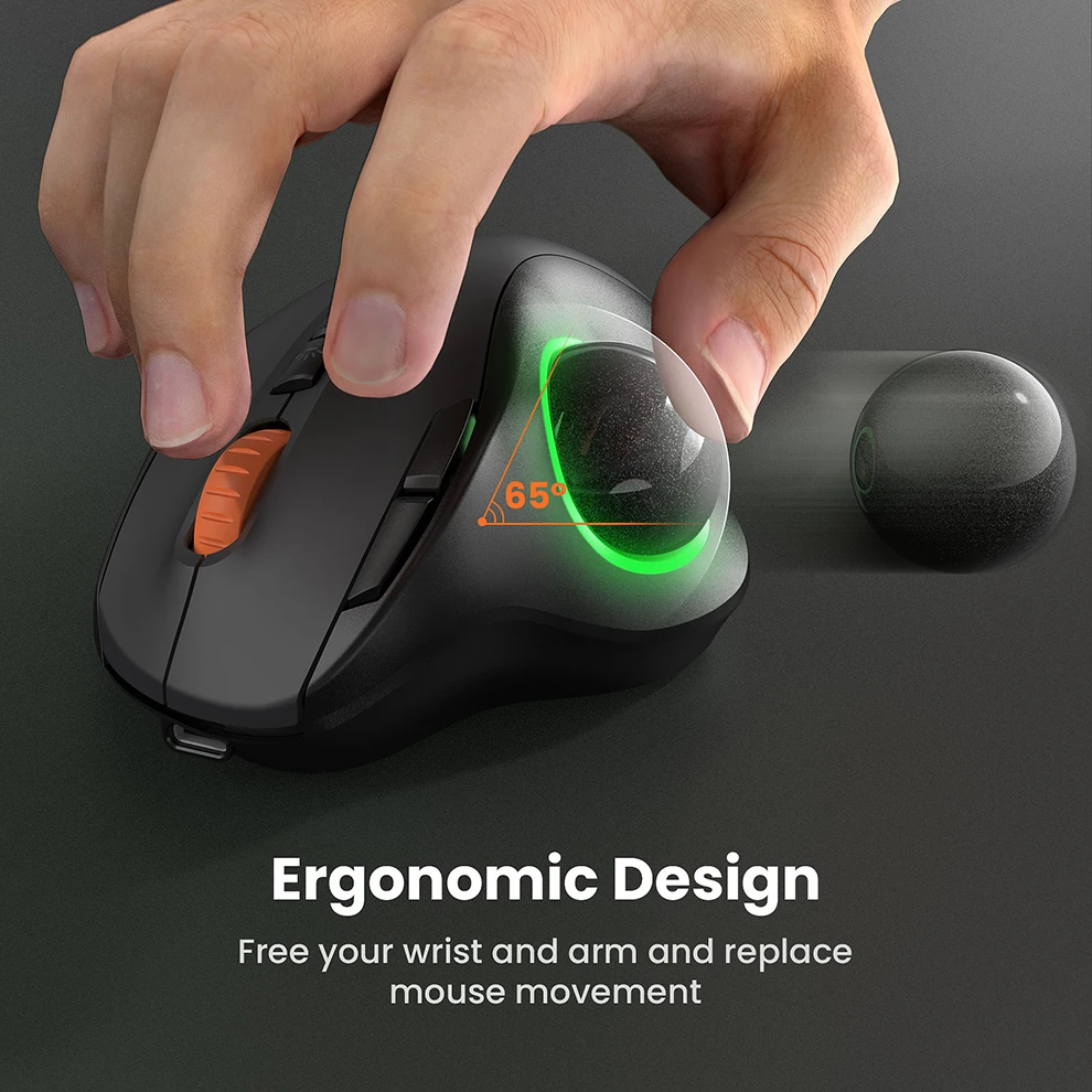 RGB Wireless Trackball Mouse, ProtoArc 2.4G Bluetooth Ergonomic  Rechargeable Rollerball Mice with 3 Adjustable DPI, 3 Device  Connection&Thumb Control
