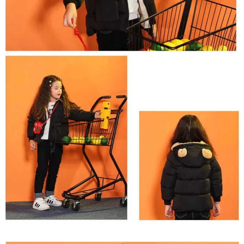 2024 New Children's Down Jacket Autumn Winter Warm Outerwear Kid Hooded Lamb Fleece Down Jackets Casual Jacket Children Clothes
