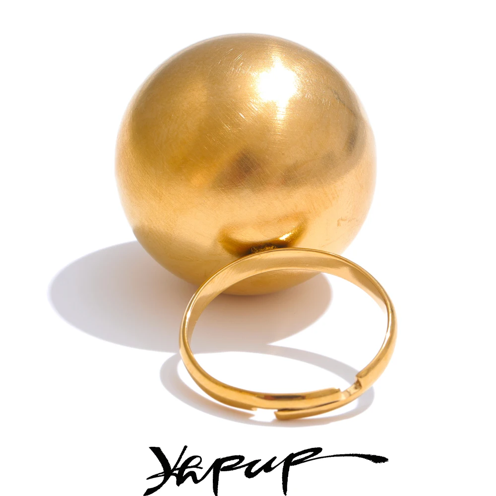 Yhpup Stilvoller, einzigartiger Edelstahl-Ring, 26 mm, große Kugel, verstellbar, 18 Karat Goldfarbe, wasserdicht, personalisierter Fingerschmuck, Geschenk