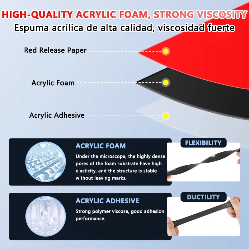 Ultra-Strong Double-Sided Adhesive Tape - 3 Meters, 0.8mm Thickness, Residue-Free Tear-Off