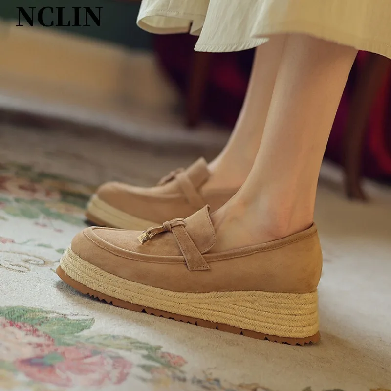 

Spring/Summer New Women Shoes Chunky Heel Round Toe Platform Shoes Kid Suede Women Shoes High Heel Loafers Zapatos De Mujer