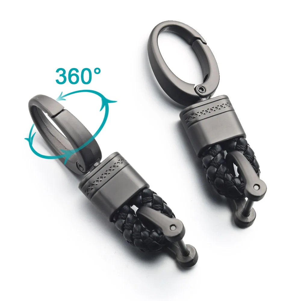 Leather Rope KeyChain For Car Hand Woven Horseshoe Buckle Key Rings Couple Auto Gift Detachable Metal Luxury Key Chains K395 key rings key chains metal keychain braid rope keychain car pendant key chain