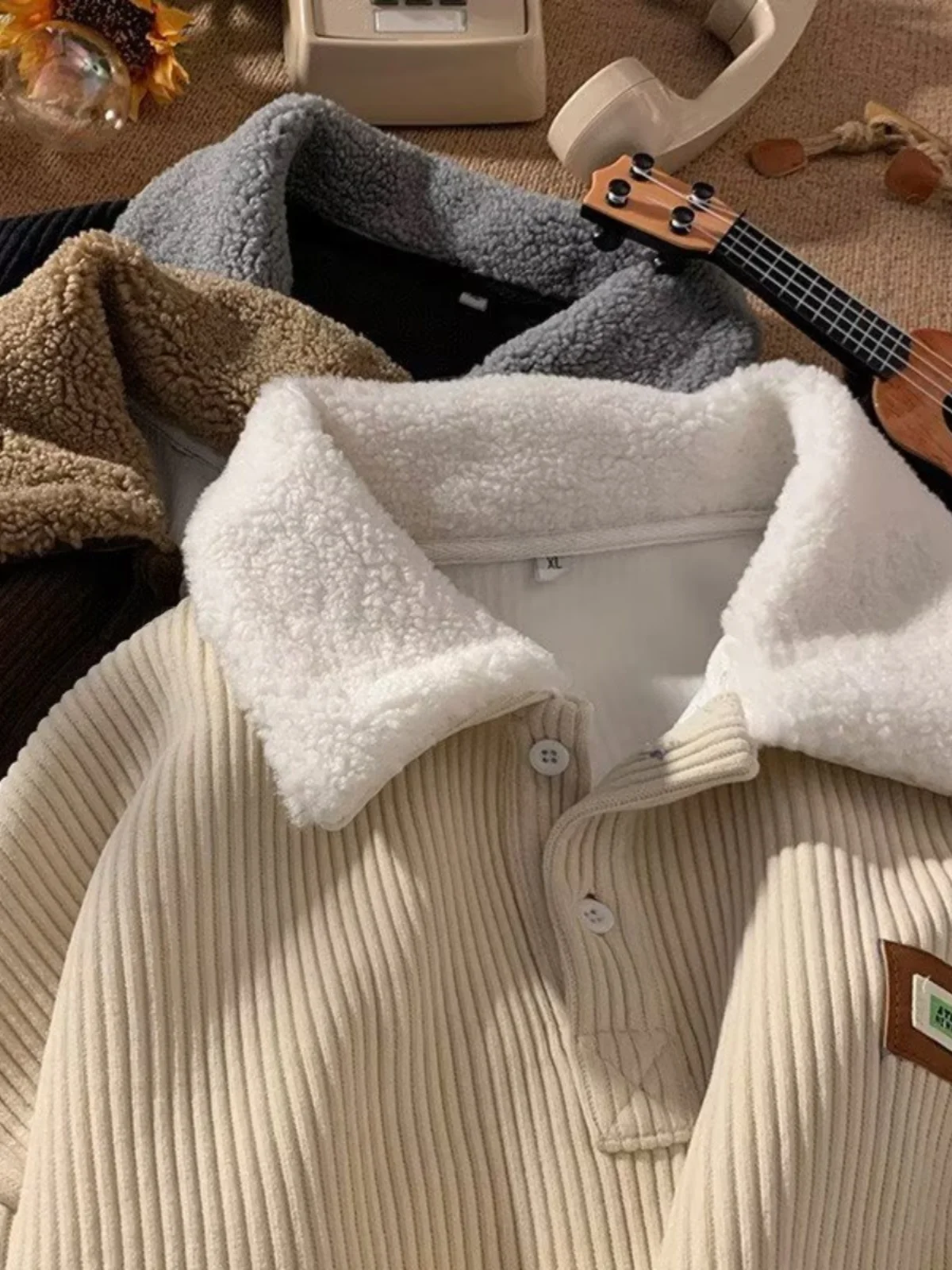 Trendy Corduroy  Ne Men's Winter New Loose Fce Casual Sweatirt Comfortable Outerwear Long Sve Youth Faion