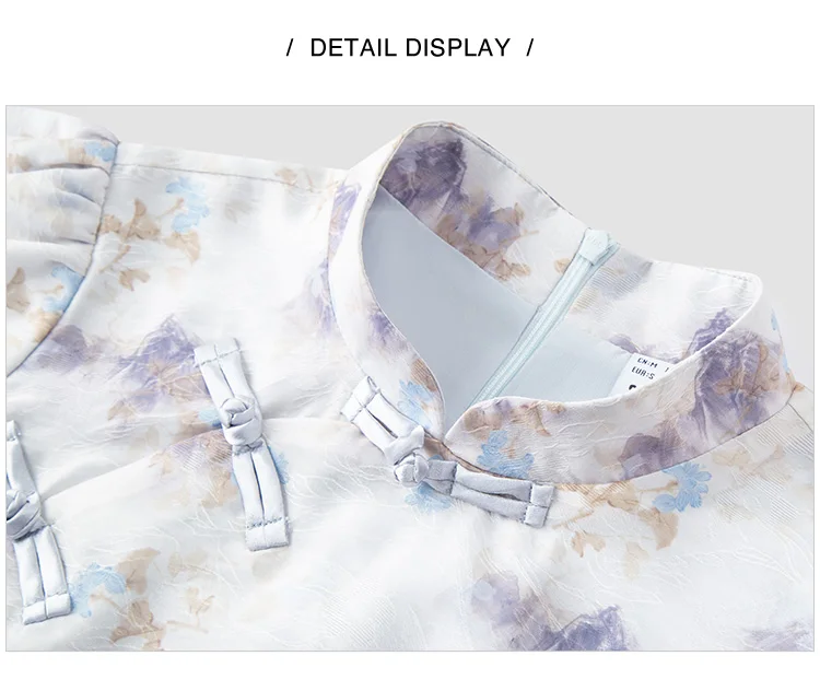 Vestido Cheongsam de verano con mangas abullonadas y estampado de pintura de tinta para mujer