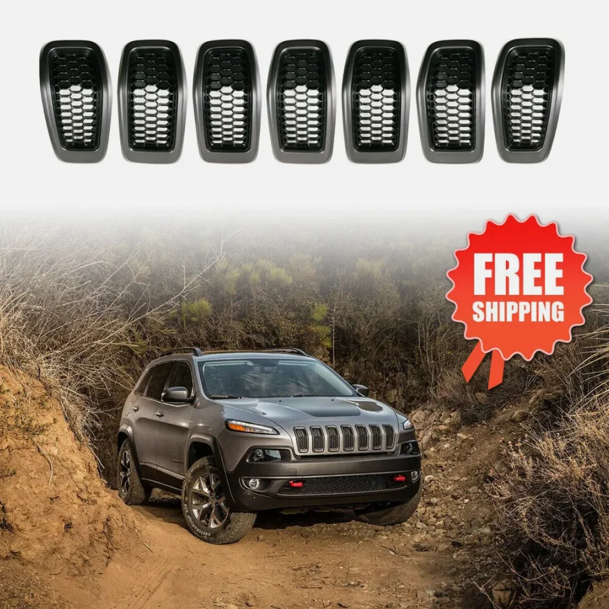 

For Jeep Cherokee 2014 - 2018 Black Chrome Grill Inserts Vent Bezel Ring Outlet Exterior Styling