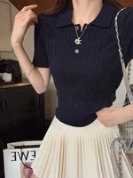 2024 Women's Summer T-shirt Fashion Top Elegant Short Sleeve Classic Fried Dough Twists POLO Collar College Fashion Top - Image 2