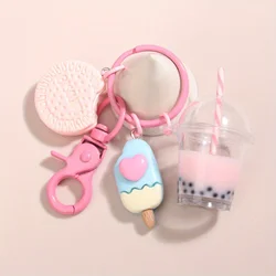 Charming Pink Ice Cream & Bubble Tea Cookie Keychain (Pink)