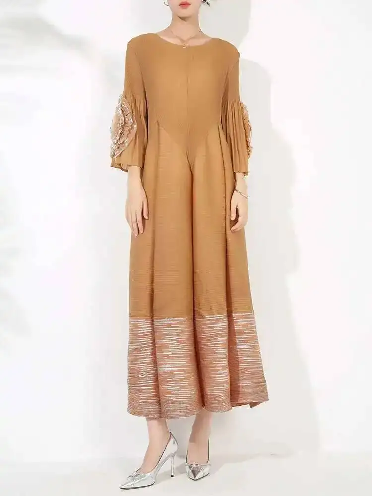 LANMREM Women's High-end Fashion Dress With Flower Ruffles Sleeves Round Neck Loose Big Size Long Dresses 2025 New 2DB1142 - Image 4
