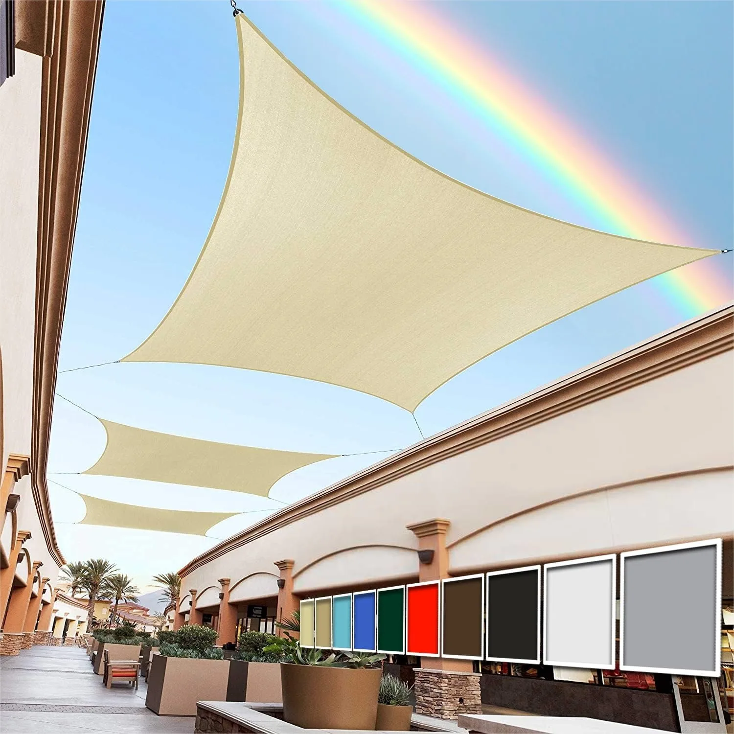 Rectangle Sun Shade Sail 10'x16' Beige, UPF50+ 95% UV Block, 200GSM Heavy Duty HDPE Fabric for Patio, Water & Air Permeable
