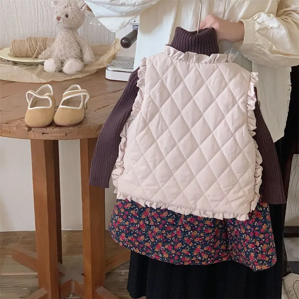 여아 가을 및 겨울 의류 12개월-9세 아동복 레이스 조끼  따뜻한 옷