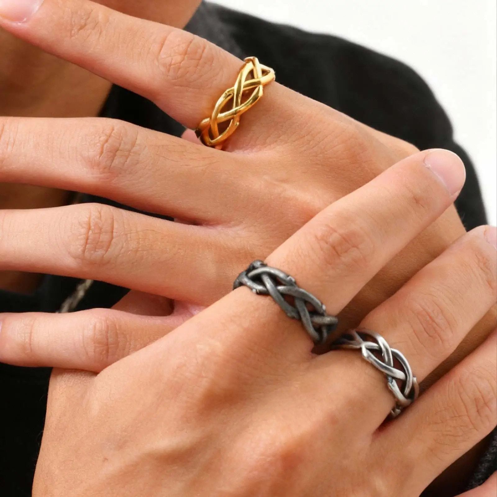 Retro Thorn Crown Ring für Männer, Edelstahl Punk Tree Vine Branch Ehering Ring, US-Größe 7-12 – Detail 2