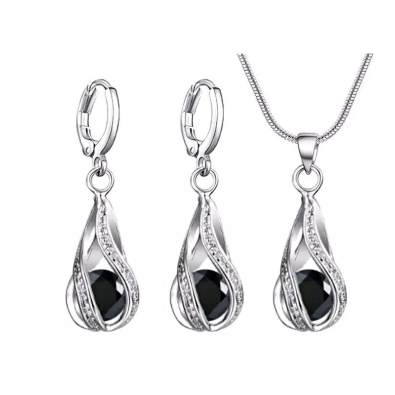 Sc3ad86027be448bc8b8cfe14fcbf27fdc 3pcs Necklace Earring Set Ladies Light Luxury Wind Copper Alloy Pendant Black Crystal Stone Ear Clip Section Combination Jewelry Mallzona