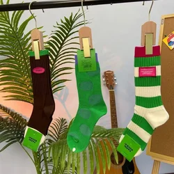 New Vintage Personalized Trendy Green Striped Women's Socks Street Hip Hop Happy Trend Combed Cotton Breathable Socks