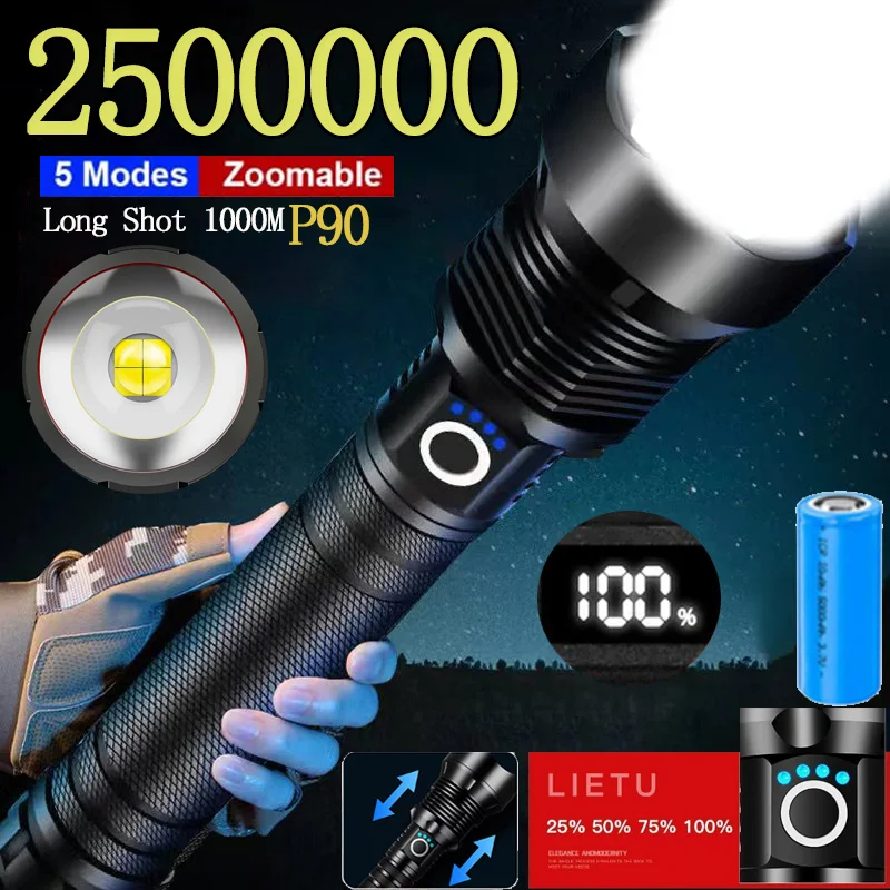

Powerful LED Flashlight Super Bright Rechargeable Portable Ultra Power Torch lamp Outdoor Emergency Camping Lantern