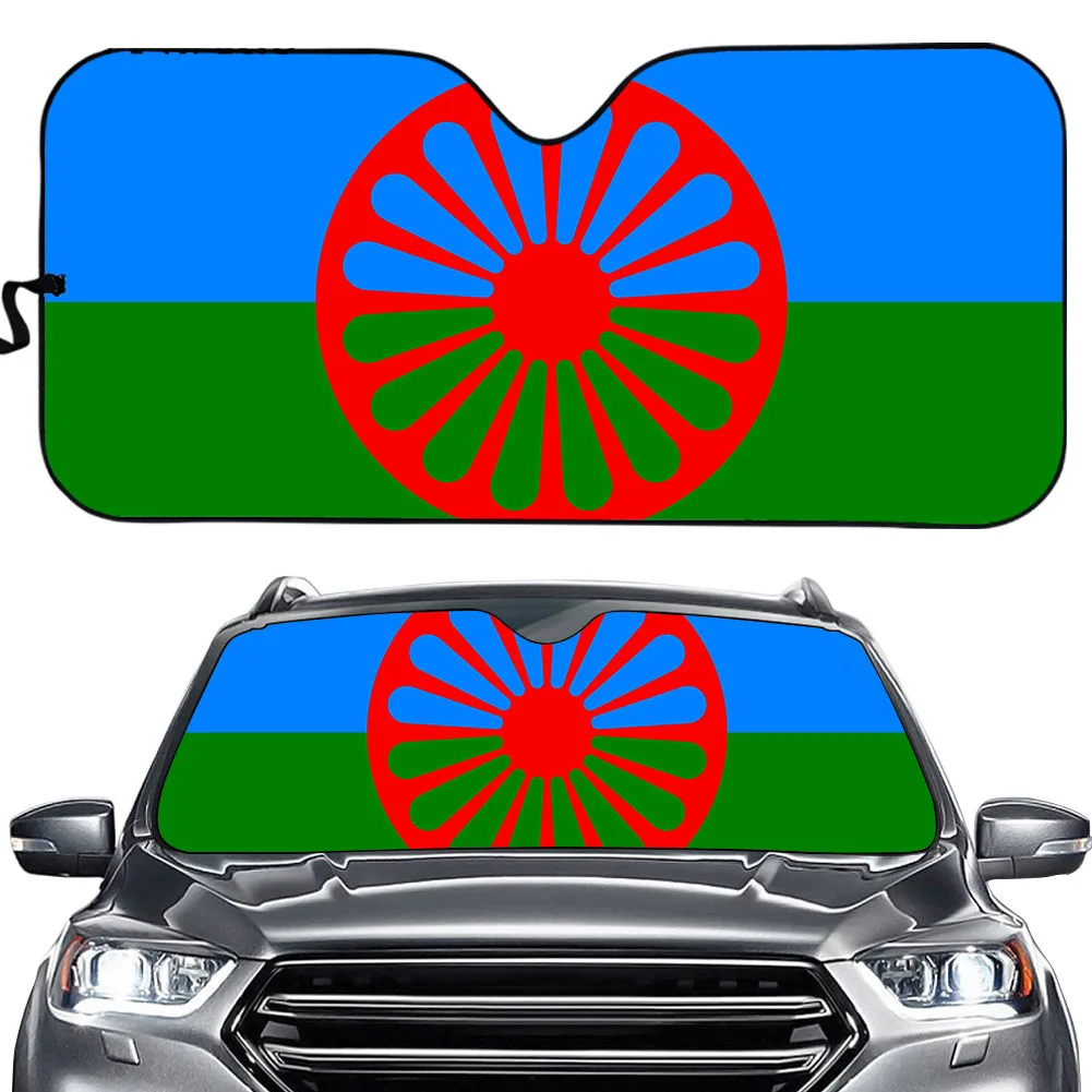 

Roma Travellers Flag Print Car Windshield Sunshade Auto Sunshade UV Rays Protects Visor Cover Car Sun Shades Protector Foldable