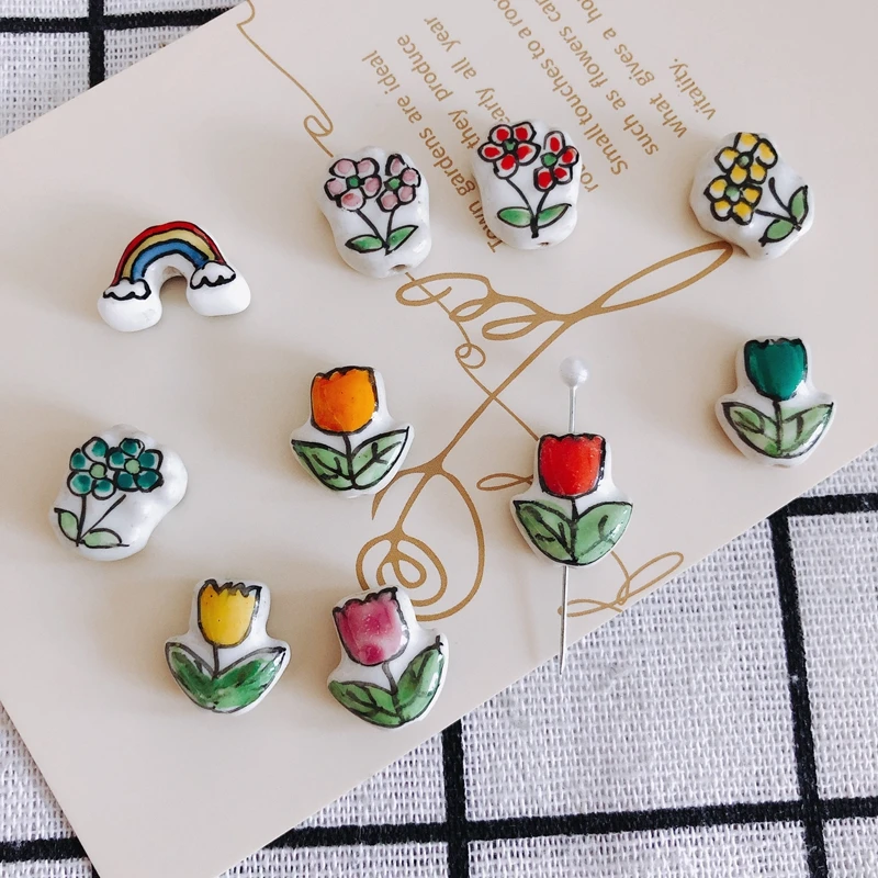 

Hot Selling Retro Cartoon Ceramic Flower Rainbow Pendant Necklace Ladies DIY Handmade Bracelet Making Materials