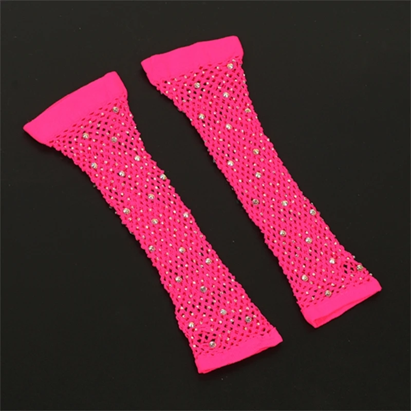 Blingbling Fishnet Gloves Concert Livehouse Party Costume Accessories Hollow Fishnet Gloves for Women and Girls fishnet gloves