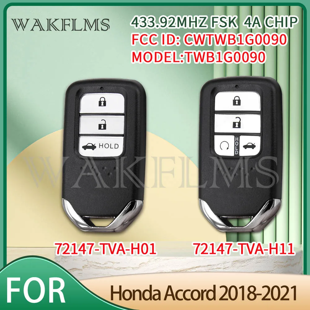 Smart Car Key CWTWB1G0090 72147-TVA-H01 72147-TVA-H11 For Honda Accord 433MHz 4A Chip TWB1G0090