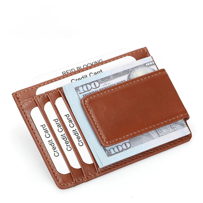 2023 new style leather anti-magnetic clip card bag fashion leather multifunctional oil wax card holder