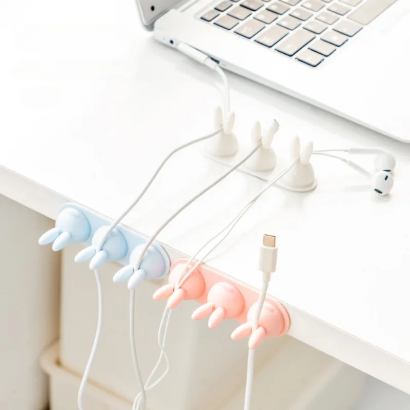Cute Rabbit Cable Holder Silicone Cable Winder 2pcs Wire Organizer Holder Cord Management Clip for USB Desk Accessories 2pcs usb cable winder wire holder clip wrap cord desk set cute cartoon earphone protector cable organizer strap