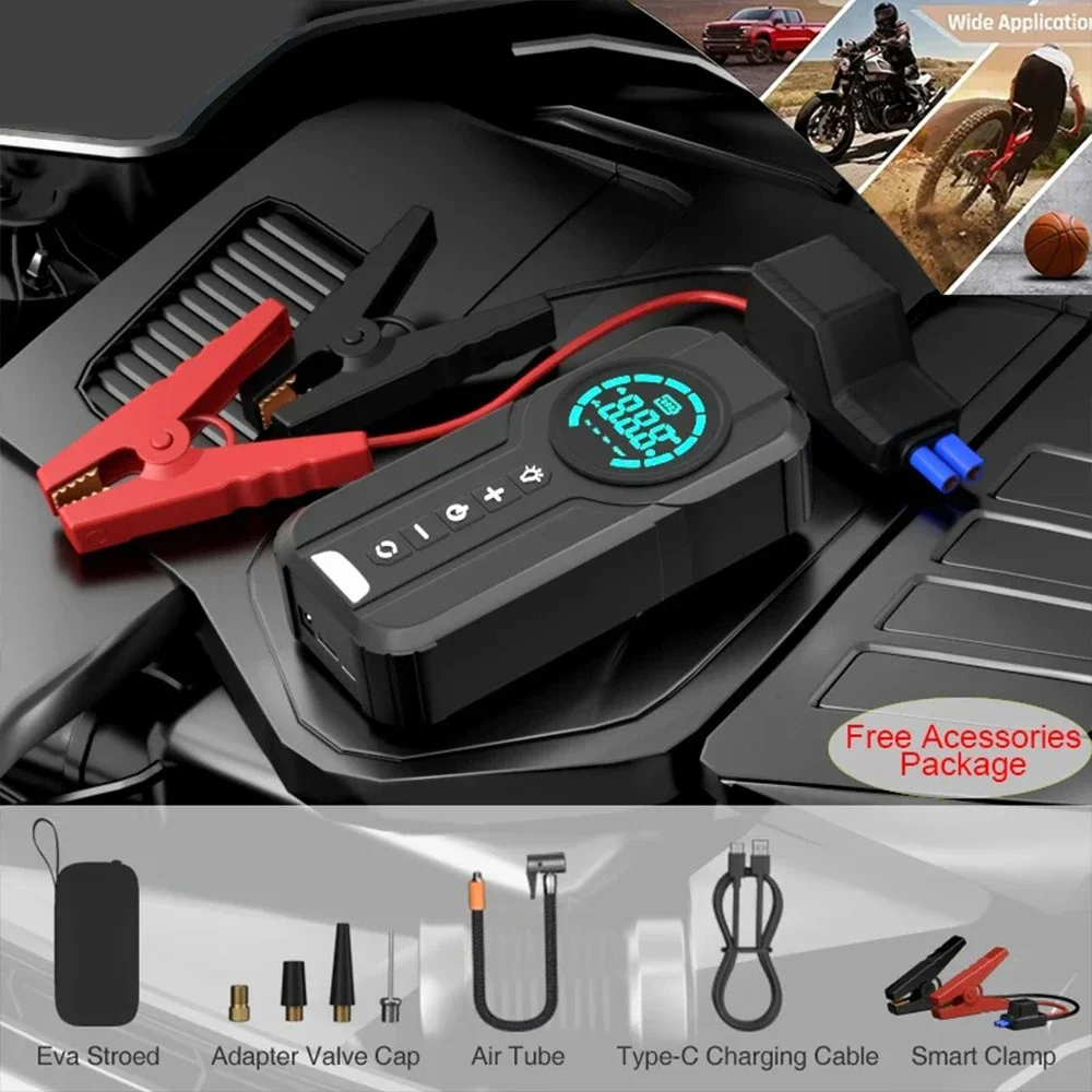 

New Car pump 4-in-1 car tire inflator starts the power bank from the emergency starting device portable air compressor.