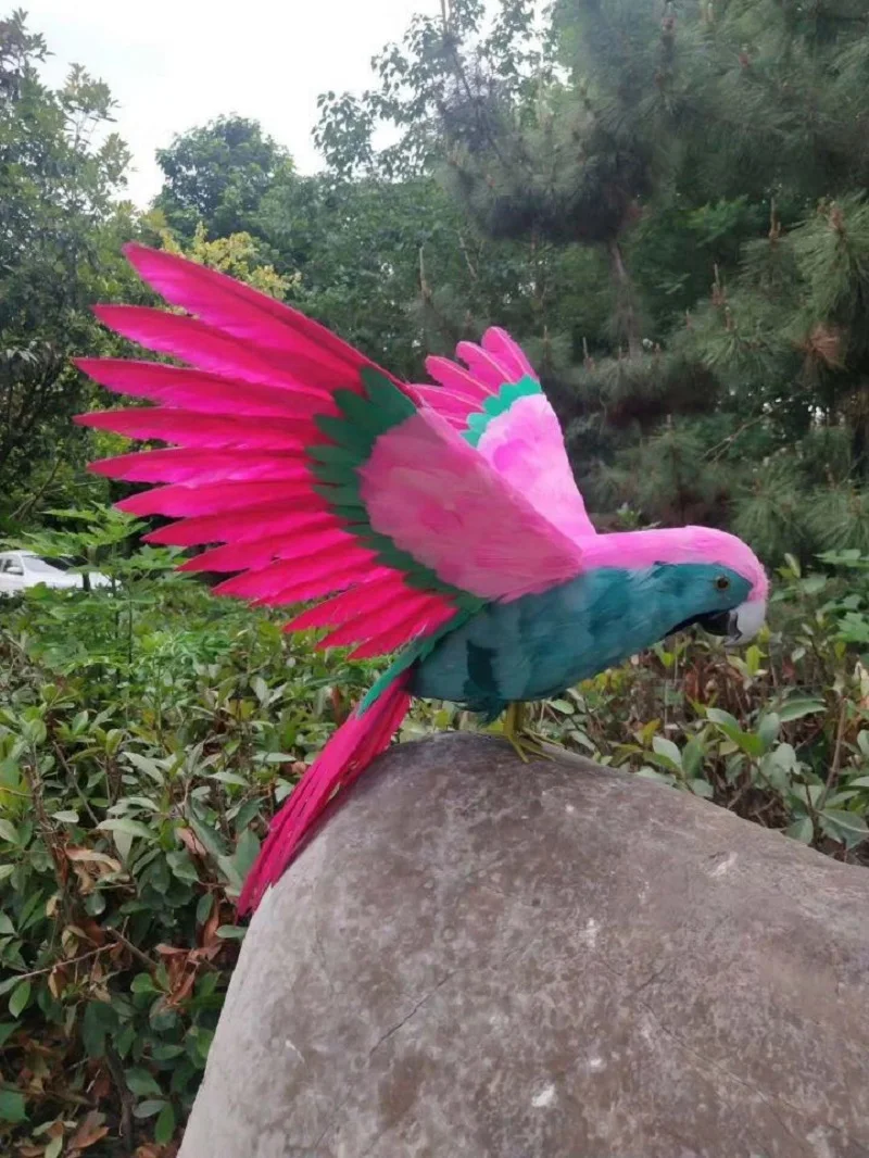 big-simulation-pink-green-parrot-model-foam-feather-wings-parrot-doll-about-40x60cm