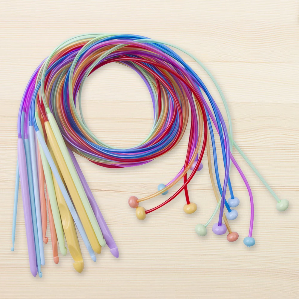12Pcs Knitting Needles Tool Flexible Afghan Tunisian Carpet Crochet Hooks with Cable Kit 120cm ABS Sewing Handmade DIY Tools Kit