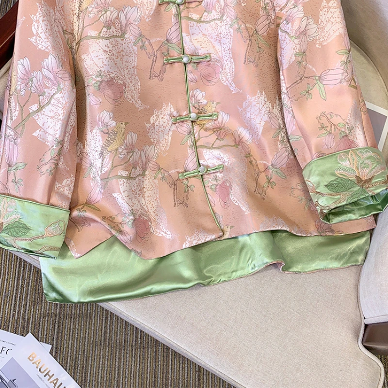 Retro Tang Suit Chinese Style Top Women's Elegant Youth Long Sleeved Embroidery Printed Button Top Women's Clothing women chinese shirt
