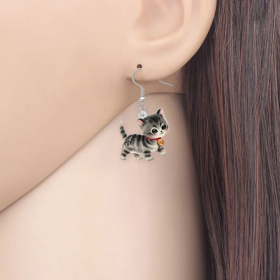 Brincos De Natal Gatinho Acrílico - Design Leve E Fofo Para Mulheres E Meninas