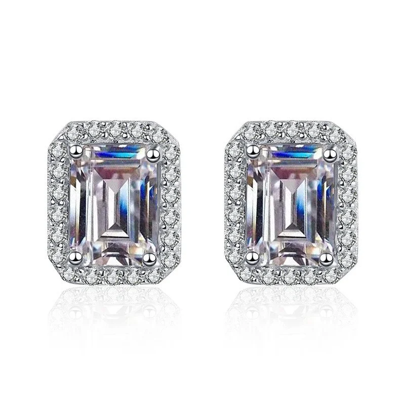 

ZFSILVERFashion 925 Silver Moissanite Classic Simple Exquisite Rectangle Earring Charm Women Accessories Party Jewelry Gift E069