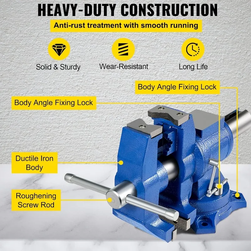BestEquip 6" Heavy Duty Bench Vise, Double Swivel Rotating Vise Head/Body Rotates 360°,Pipe Vise Bench Vices 30Kn Clamping Force 4