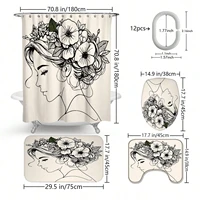 4pcs Minimalist Black Line Charm Ladies Bathroom Set Including Waterproof Shower Curtain Applicable For Full Bathroom Scenes 2