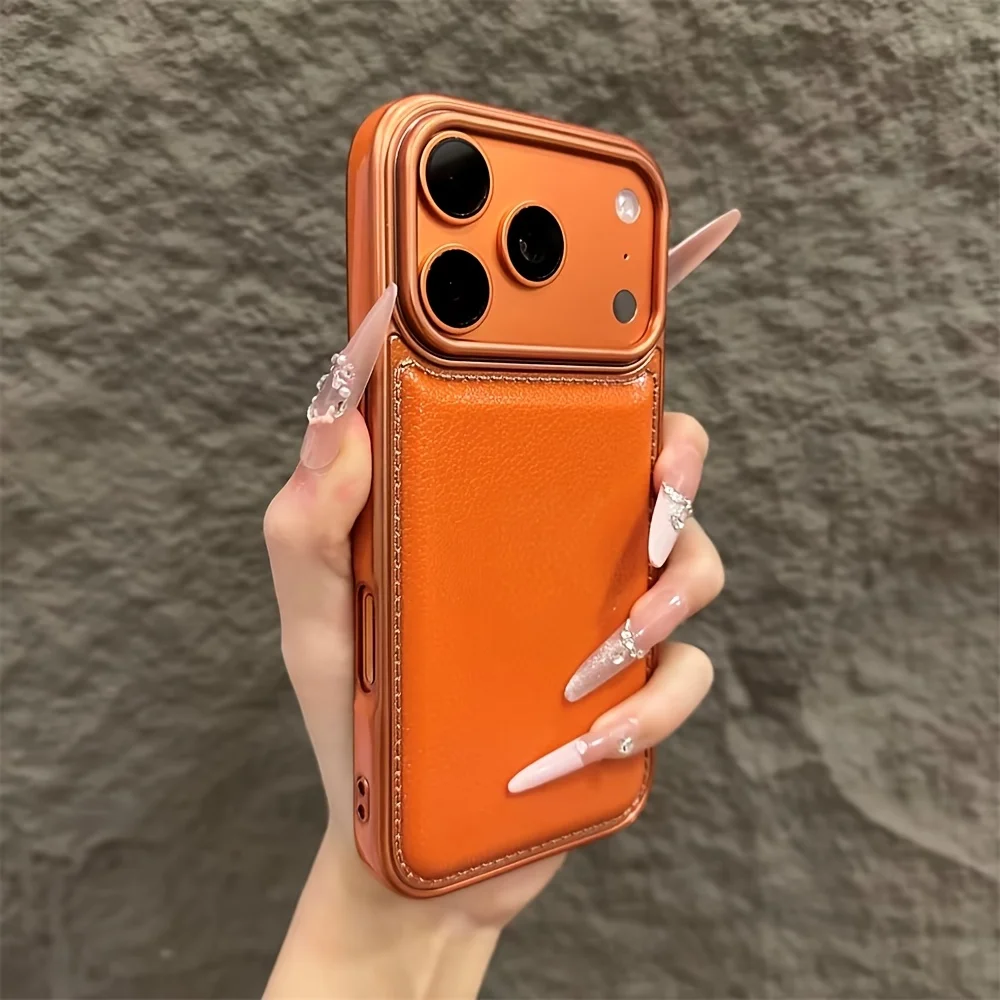 Luxury Faux Leather Phone Case with Protective Bumper and Back Shield