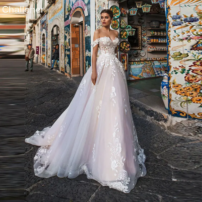 

Challoner Elegant Sweetheart Wedding Dresses Appliques Lace Up Back A-Line Bridal Gown Illusion Vestidos De Novia Court Train