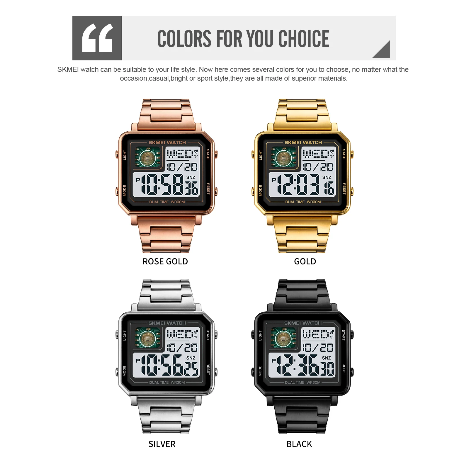 SKMEI Fashion Men Watch Full Steel Digital Sport Watch 2Time Waterproof Calendar Alarm Clock Luxury Military Wristwatch For Men